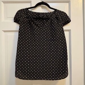 J Crew Cap Sleeve Pattern Blouse Black 2